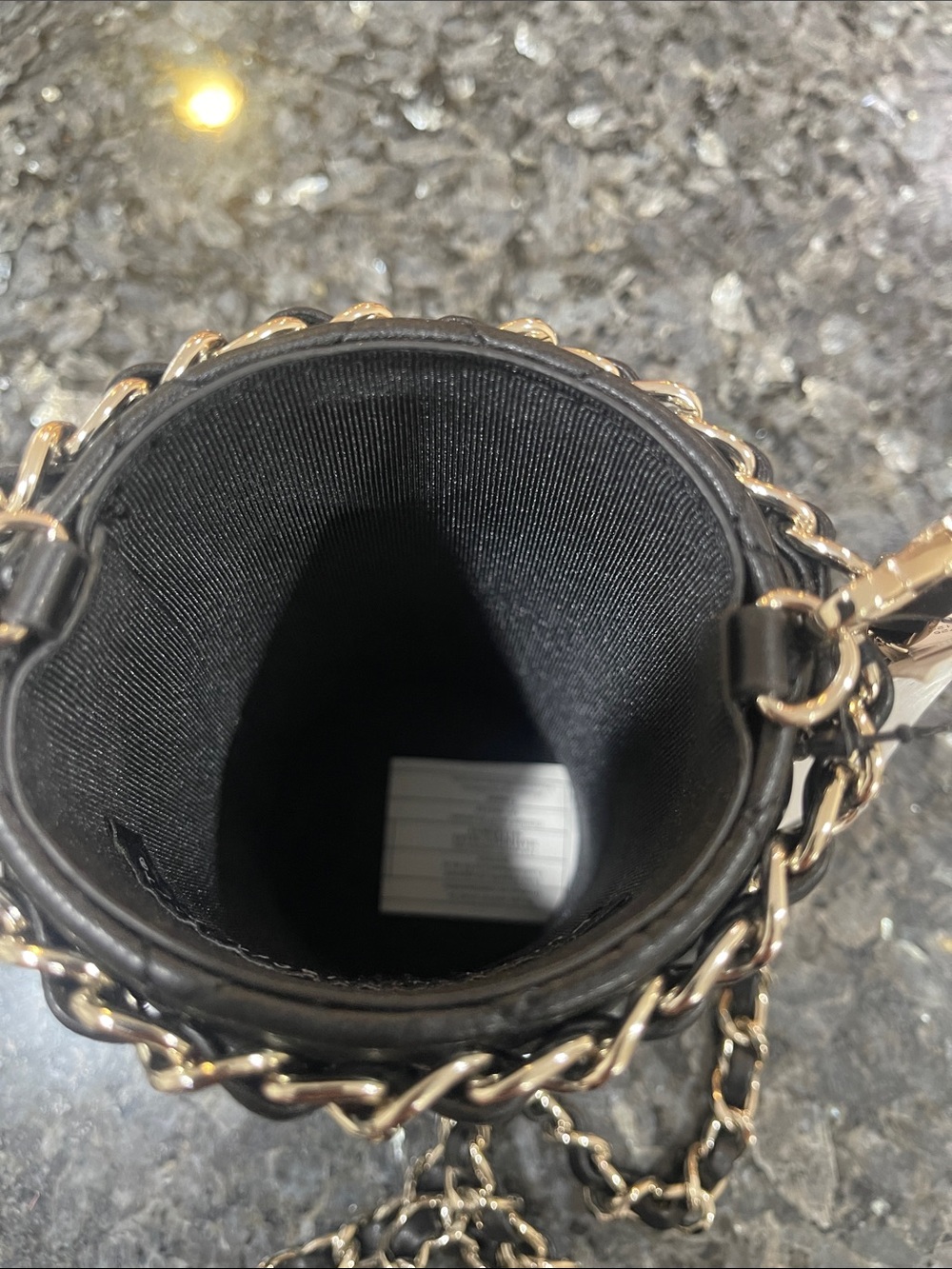 Black Quilted Leather Bucket Crossbody with Silver Chain - Picture 3 of 5